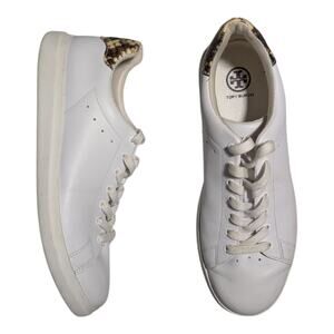 Tory Burch Howell White Leather Snakeskin Trim Low Top Lace Up Court Sneakers 10